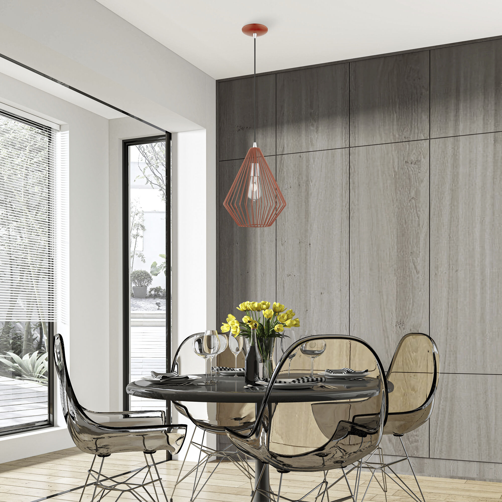 Linz 1 Light 12 inch Shiny Red with Polished Chrome Accents Pendant Ceiling Light