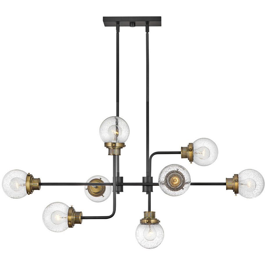 Poppy 8 Light 45 inch Black with Heritage Brass Indoor Linear Chandelier Ceiling Light
