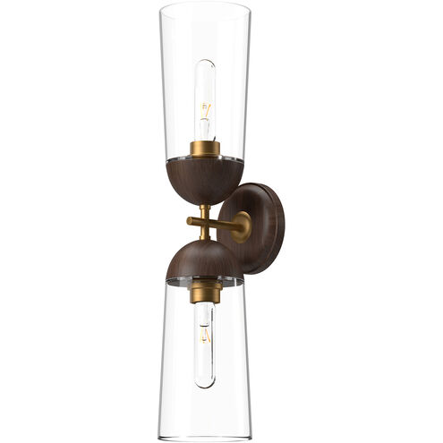 Alora Mood Emil 2 Light 5 inch Aged Gold and Walnut Bath Vanity Light Wall Light