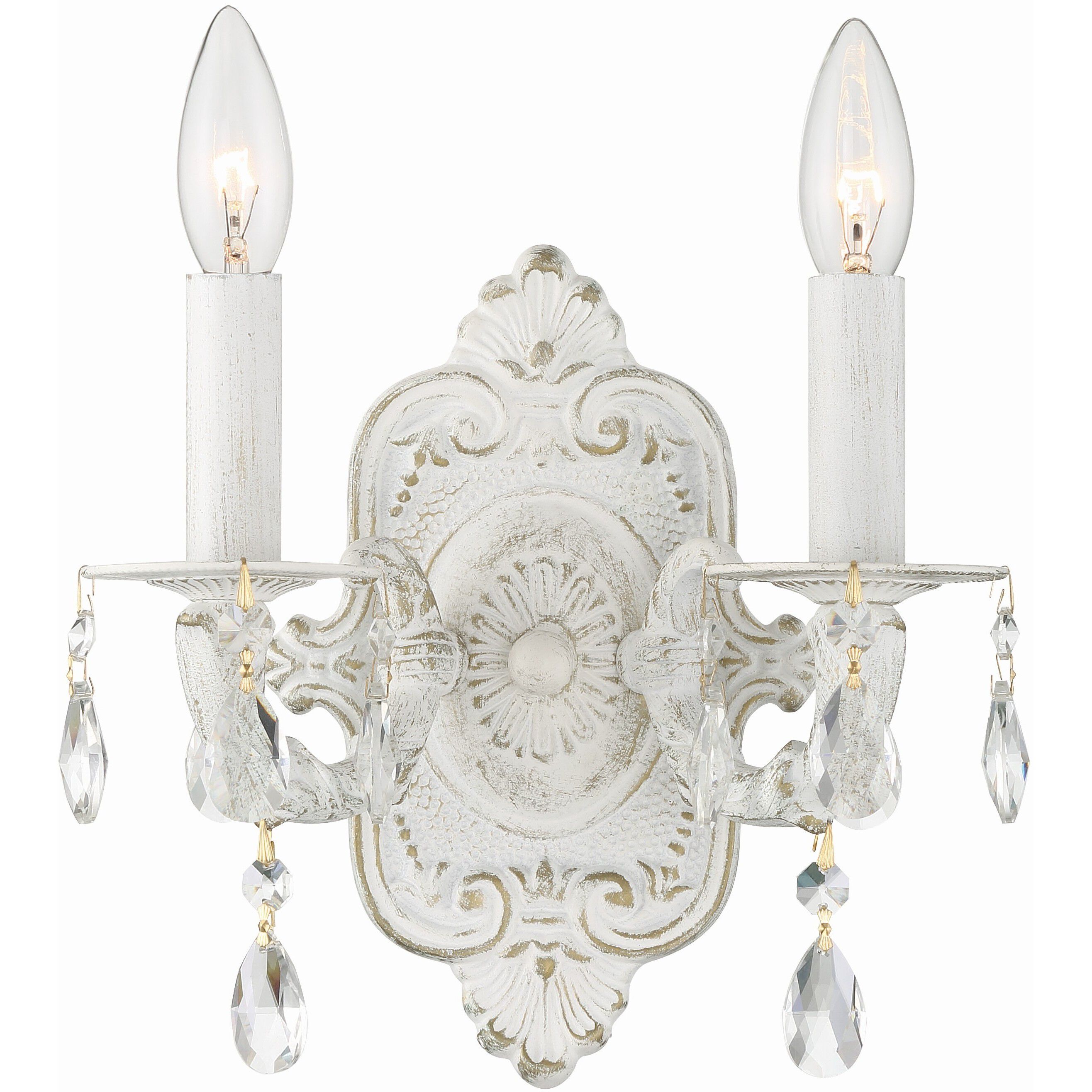 Paris Market 2 Light 10 inch Antique White Sconce Wall Light in Clear Swarovski Strass