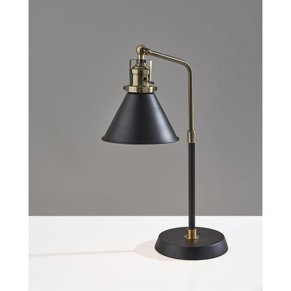 Arthur 19.5 inch 60 watt Black and Antique Brass Desk Lamp Portable Light, Simplee Adesso