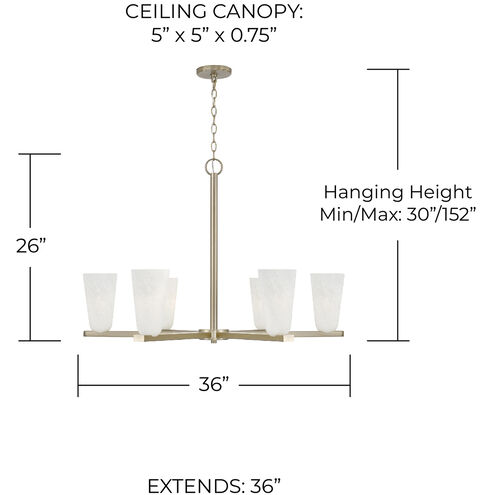 Romy 6 Light 36 inch Matte Brass Chandelier Ceiling Light