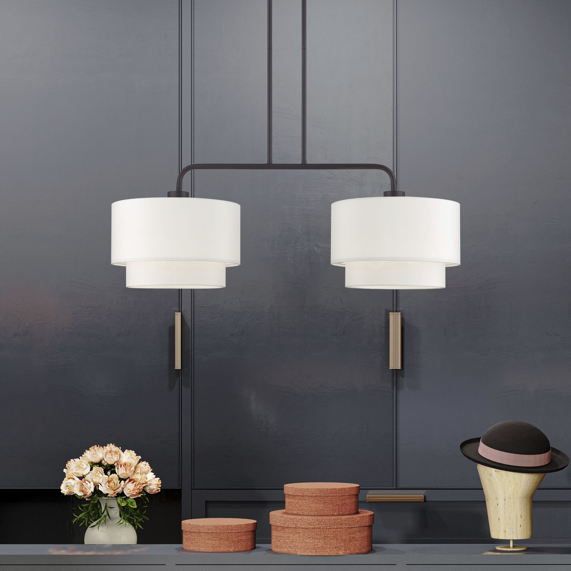 Manorwood 2 Light 35 inch Bronze Linear Chandelier Ceiling Light