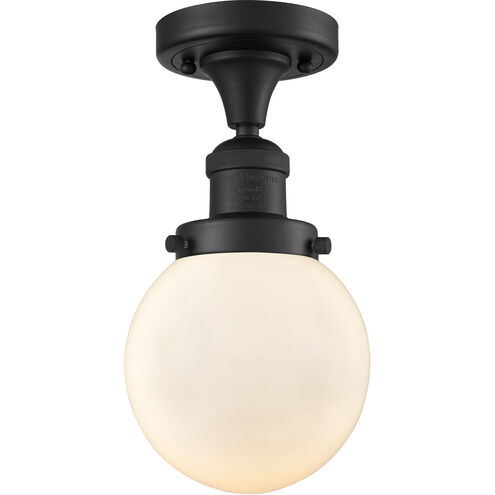 Franklin Restoration Beacon 1 Light 6 inch Matte Black Semi-Flush Mount Ceiling Light in Matte White Glass, Franklin Restoration