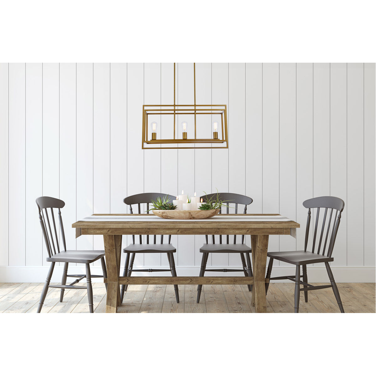 Voir 3 Light 30 inch Brass Linear Pendant Ceiling Light 