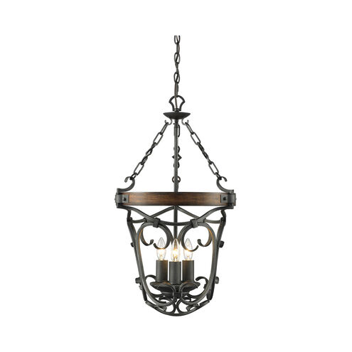 Madera 3 Light 17 inch Black Iron Pendant Ceiling Light, Caged