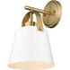 Z-Studio 1 Light 8 inch Matte White and Heritage Brass Wall Sconce Wall Light