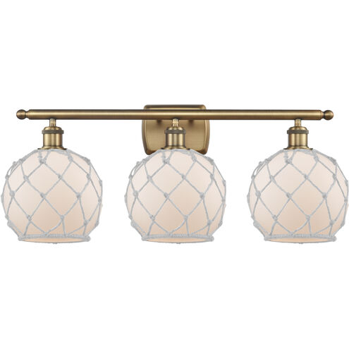 Ballston Farmhouse Rope 3 Light 28 inch Brushed Brass Bath Vanity Light Wall Light in Bulb Not Included, White Glass with White Rope, Ballston