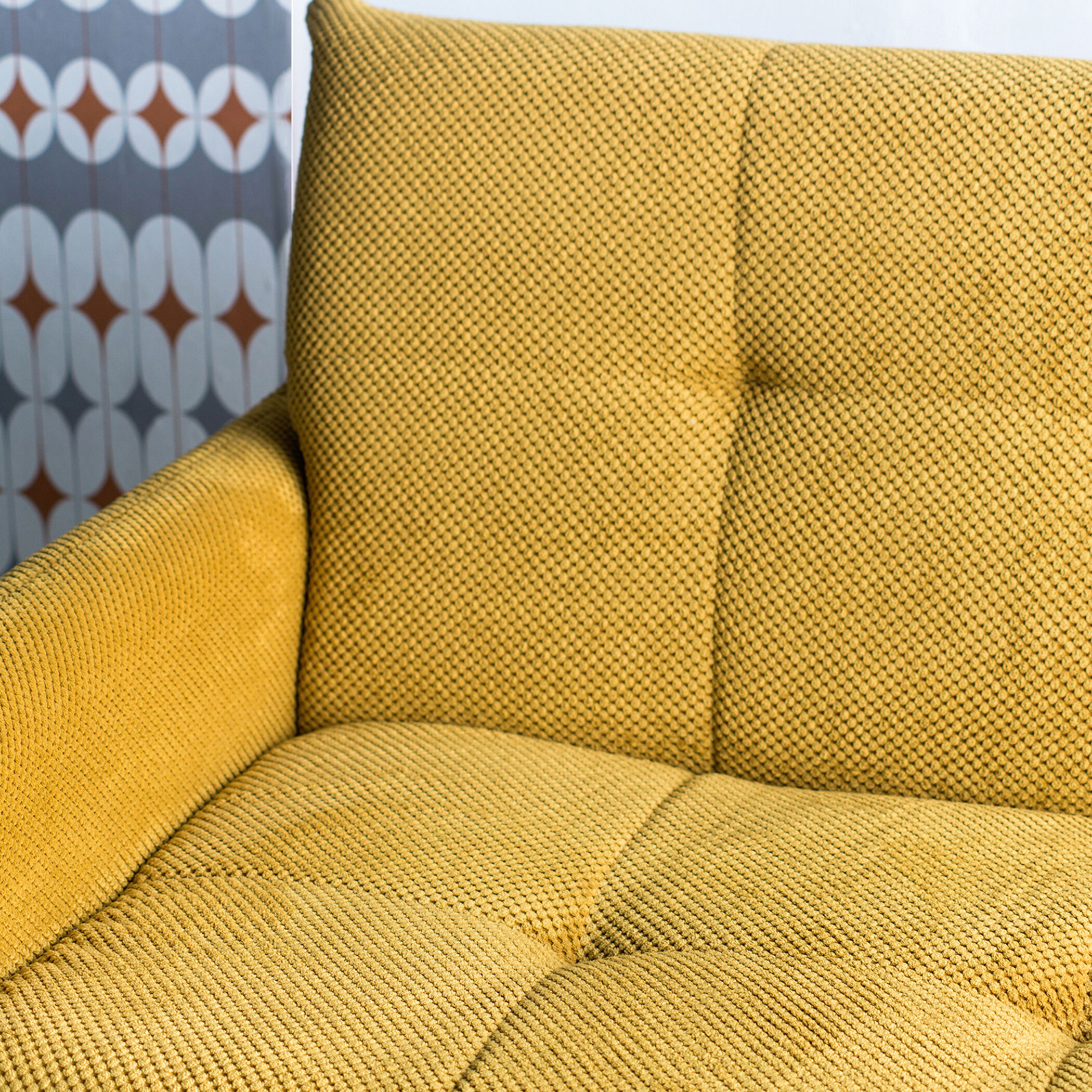 Large Biscuit Tufted Mustard Sofa