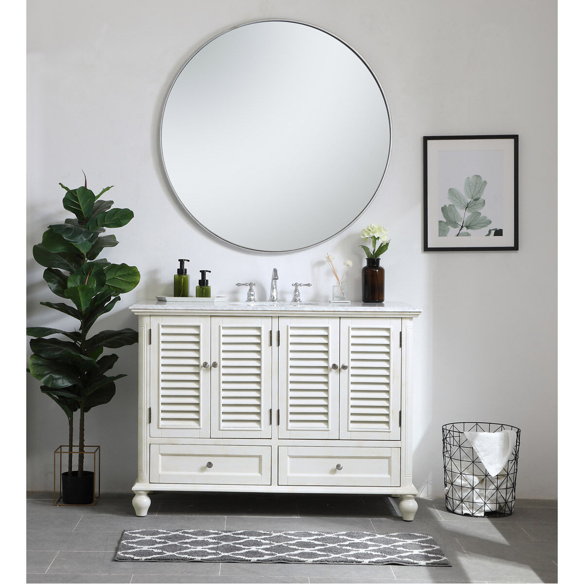 Rhodes 48 X 48 X 35 inch Antique White and Brushed Nickel Vanity Sink Set