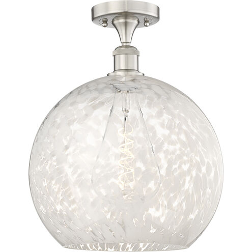 Edison White Mouchette 1 Light 13.75 inch Brushed Satin Nickel Semi-Flush Mount Ceiling Light