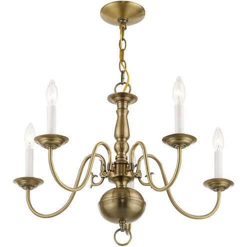 Williamsburgh 5 Light 24 inch Antique Brass Chandelier Ceiling Light