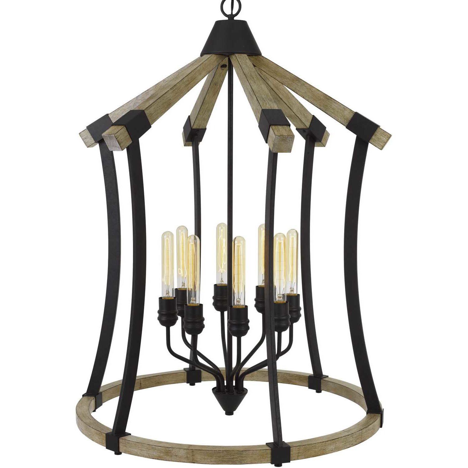 Dali 8 Light 29 inch Iron and Light Oak Chandelier Ceiling Light, Bell Lantern