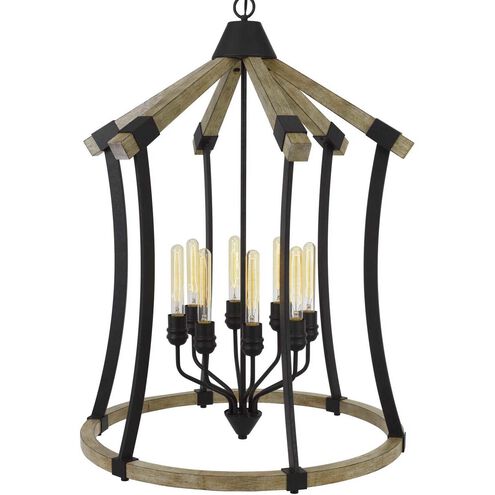 Dali 8 Light 29 inch Iron and Light Oak Chandelier Ceiling Light, Bell Lantern