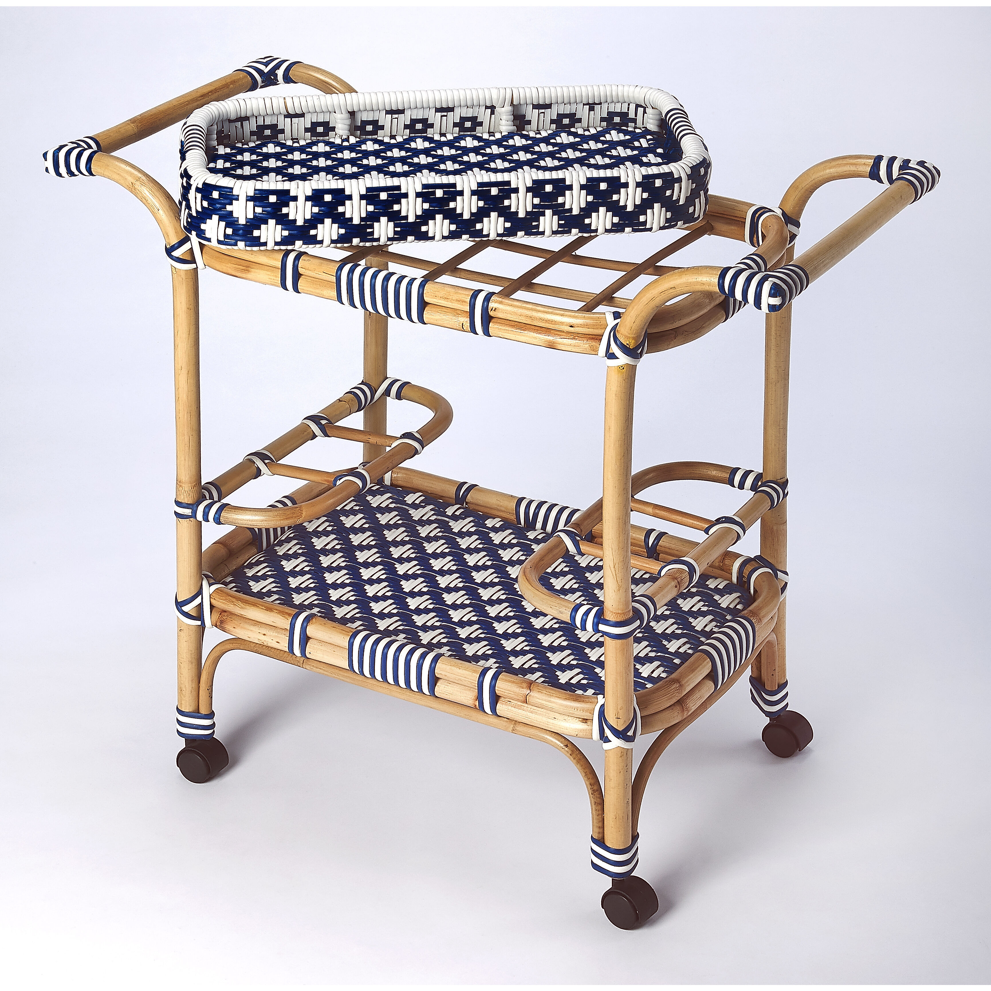 Designer'S Edge Selena Blue & White Rattan 34 X 16 inch Blue Serving Table