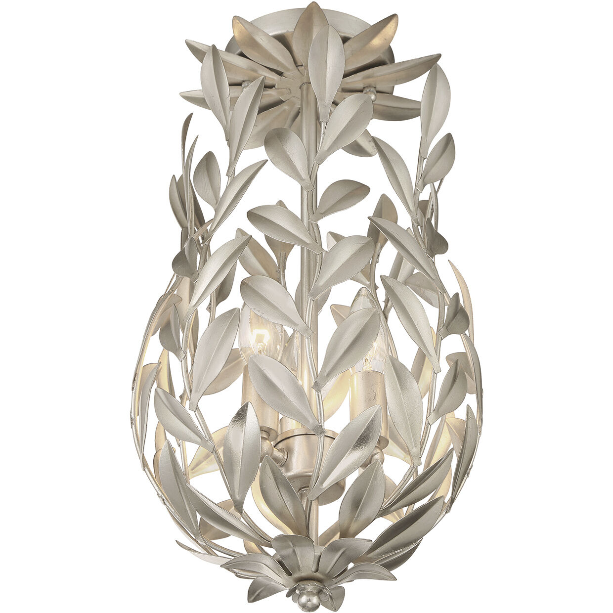 Broche 3 Light 9.5 inch Antique Silver Semi Flush Ceiling Light