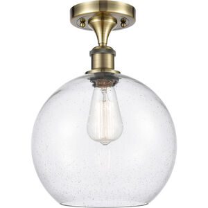 Ballston Large Athens LED 10 inch Antique Brass Semi-Flush Mount Ceiling Light in Seedy Glass, Ballston
