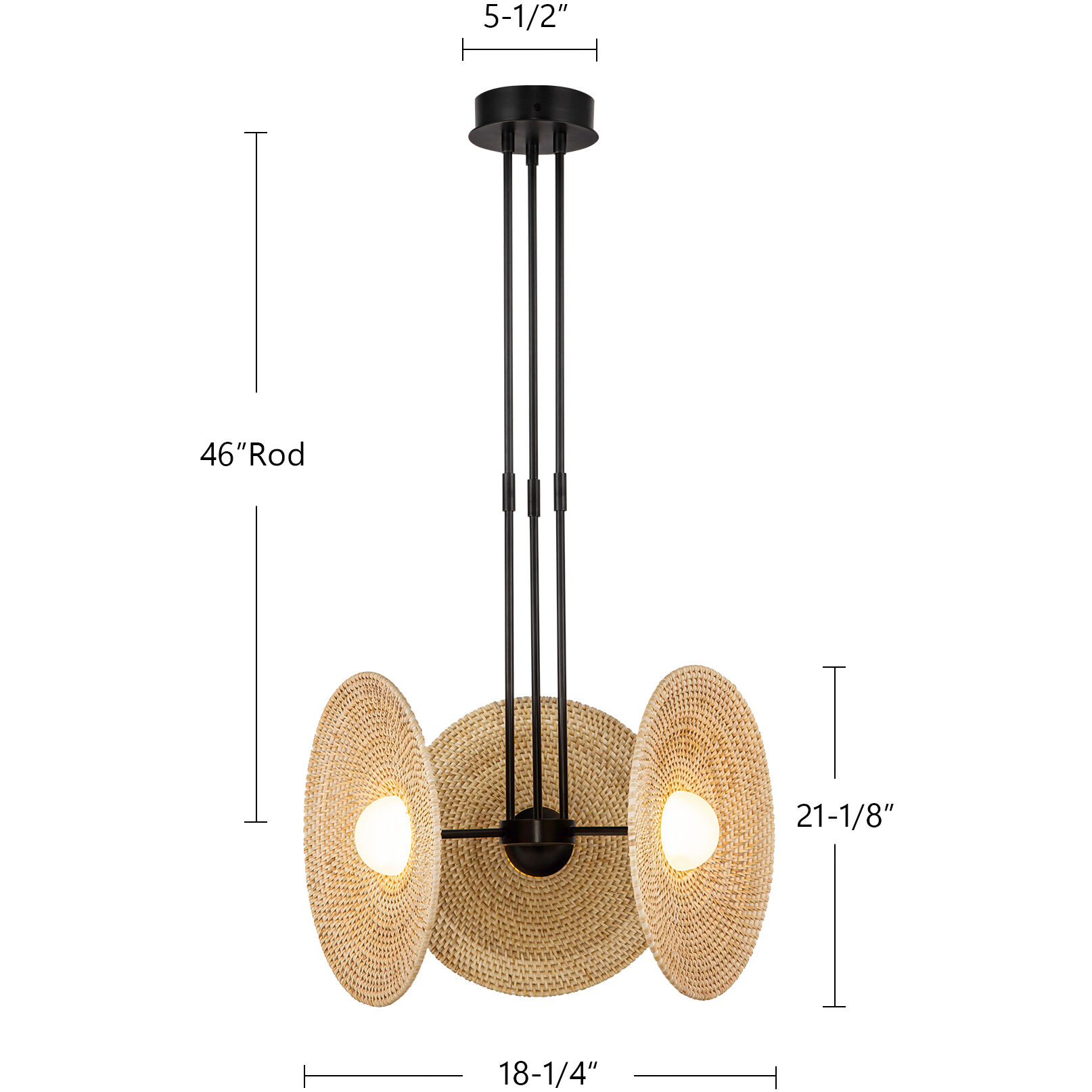 Harbour Pendant Ceiling Light in Vintage Brass, Natural Rattan Shade