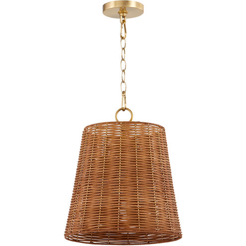 Wicker 3 Light 13 inch Aged Brass Pendant Ceiling Light