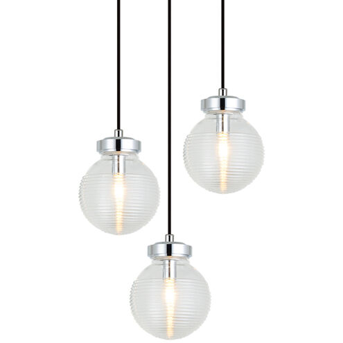 Ridge 3 Light 15.25 inch Chrome Pendant Ceiling Light in Chrome and Clear