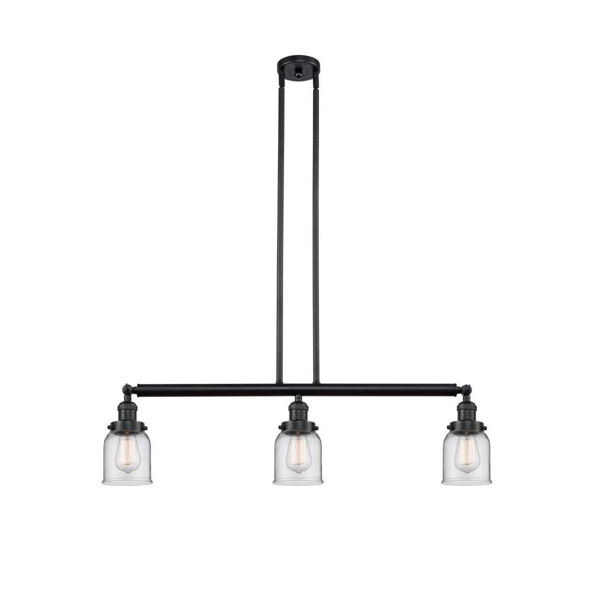 Franklin Restoration Small Bell 3 Light 38 inch Matte Black Island Light Ceiling Light in Clear Glass, Franklin Restoration
