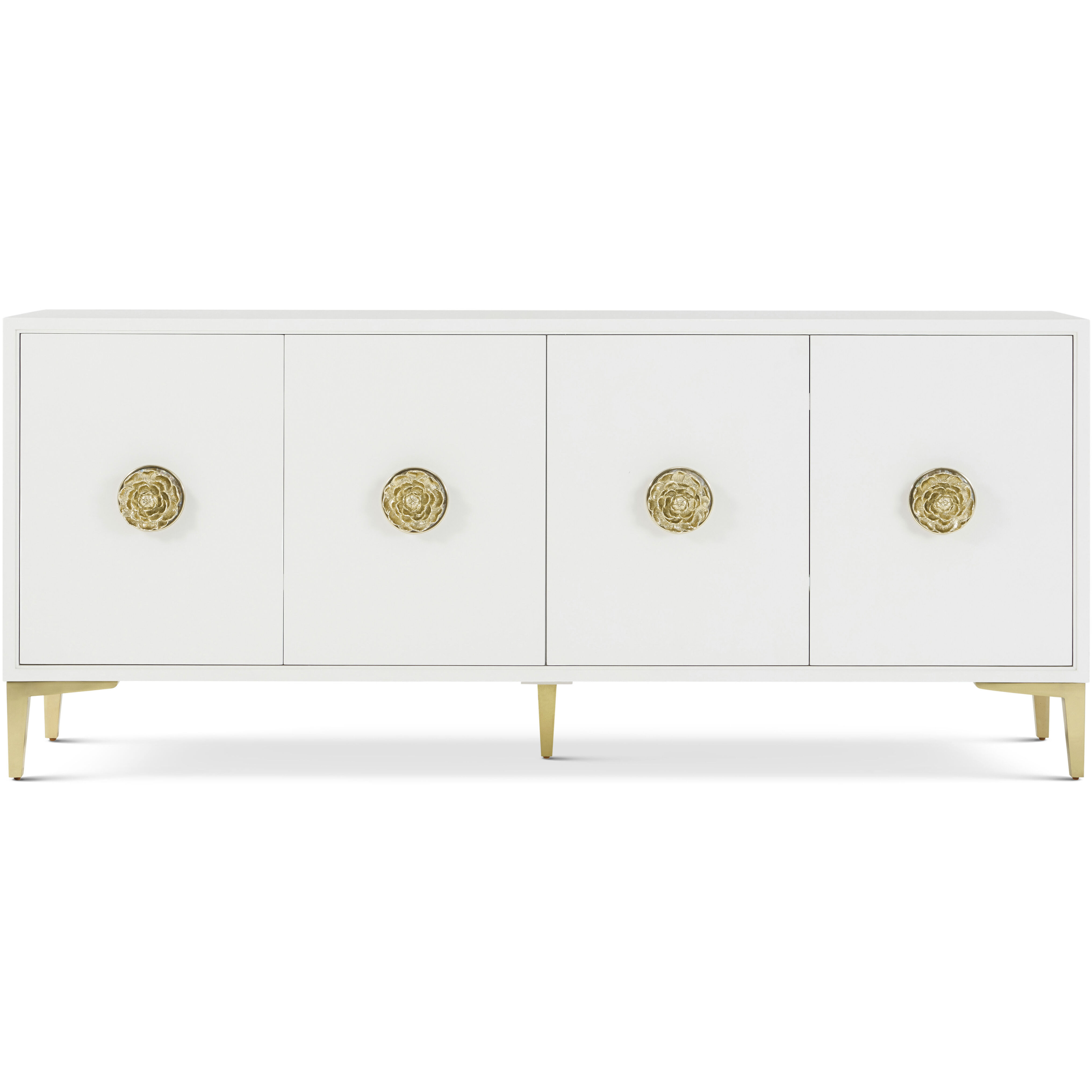 Judith Leiber Couture 80 X 19 inch Solstice / Polished Brass Credenza, Wooden, 4-Door