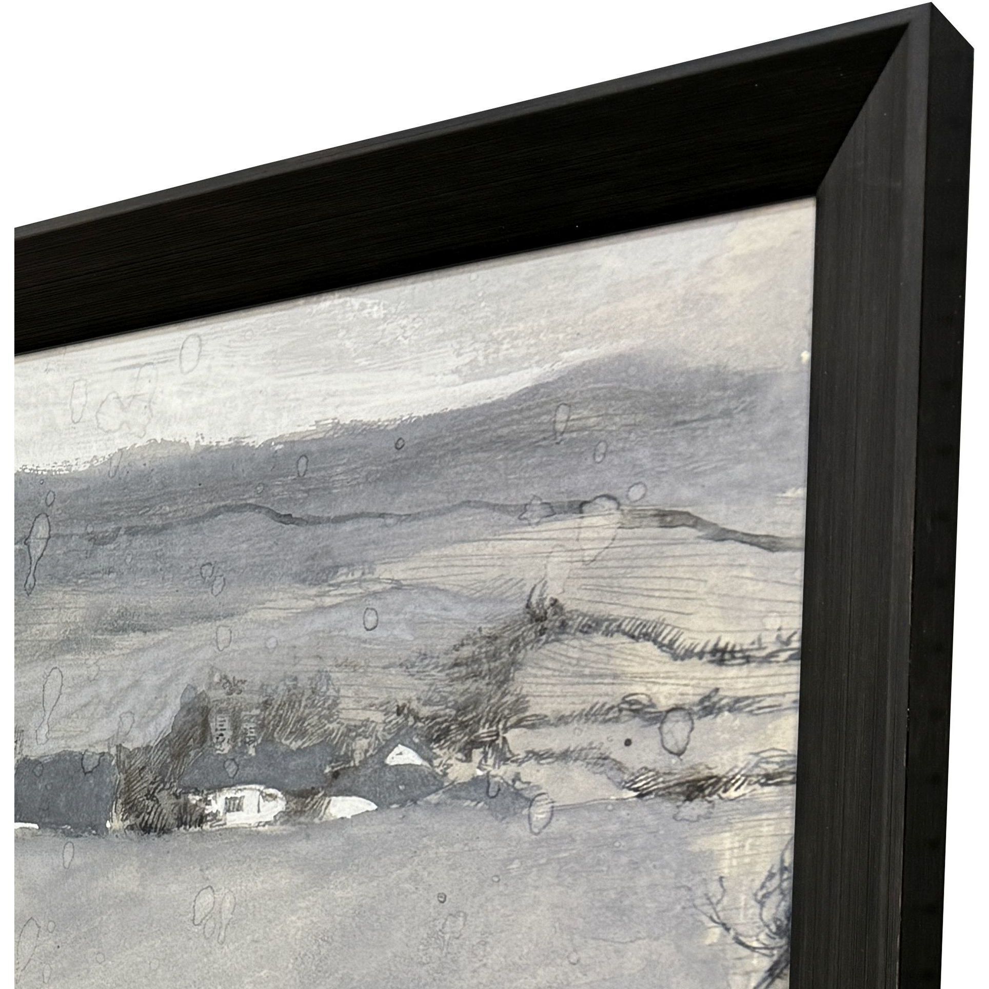Misty Landscape Gray and Blue and Black and Multi Framed Art