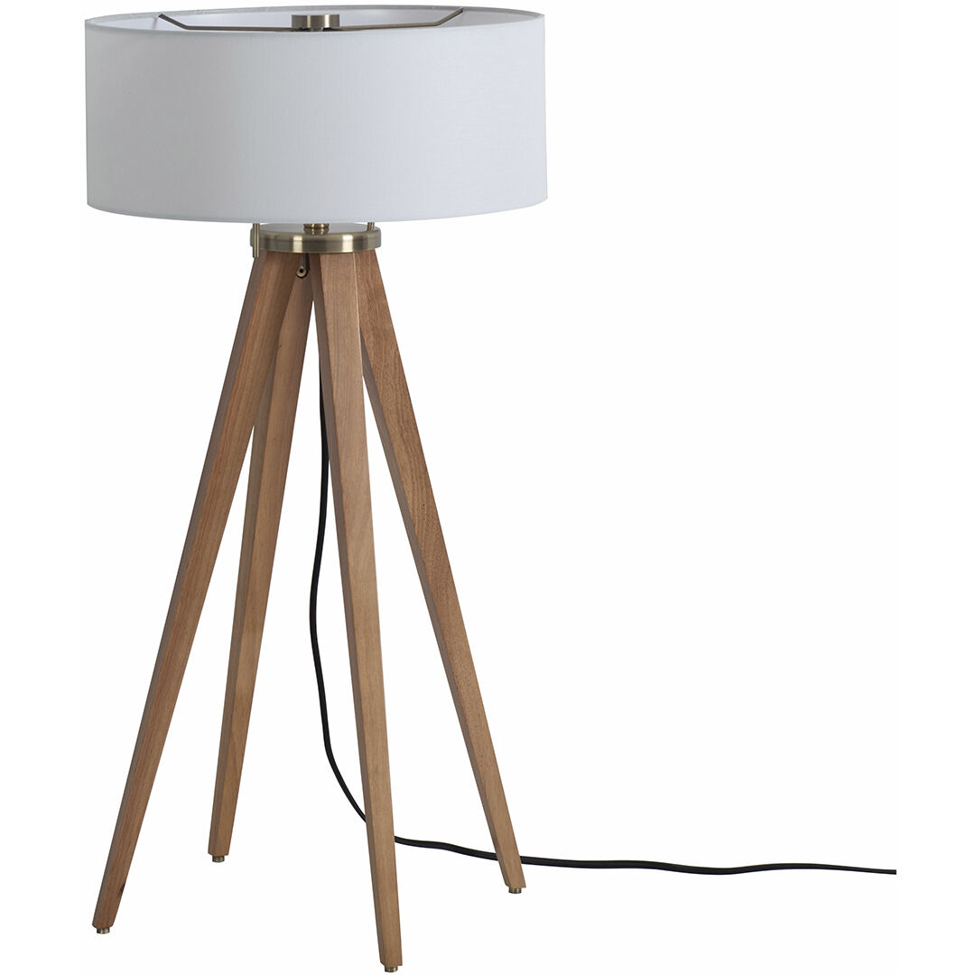 Nova of California Quattro Table Lamp Natural Ash Wood Finish Weathered Brass White Linen Shade