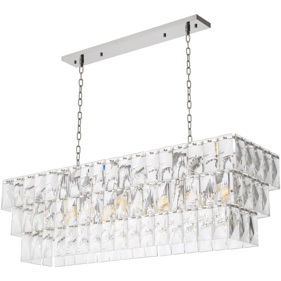 Amazone 10 Light 55.12 inch Nickel Chandelier Ceiling Light in Crystal Glass, Rectangular