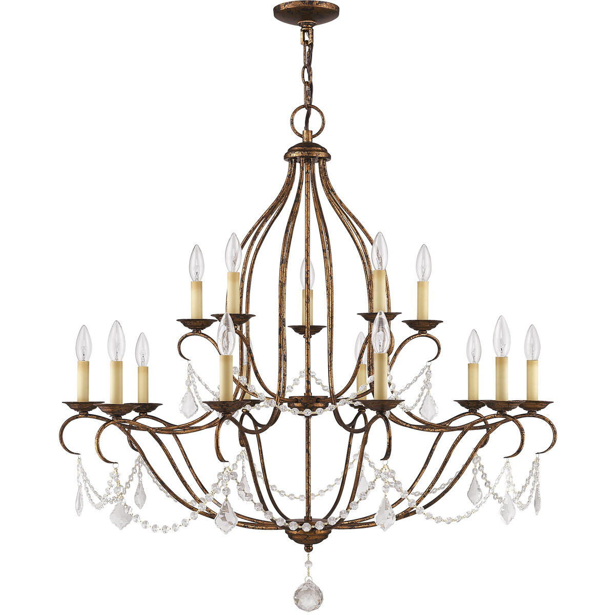 Chesterfield 15 Light 38 inch Hand Applied Venetian Golden Bronze Chandelier Ceiling Light