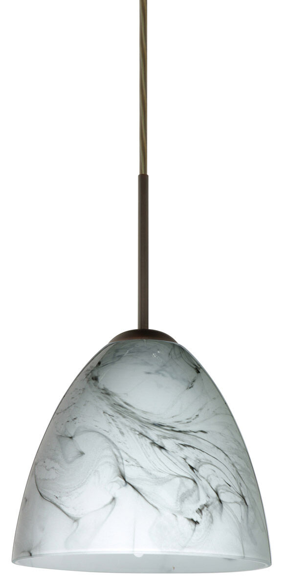 Vila 1 Light Bronze Pendant Ceiling Light in Incandescent, Marble Grigio Glass