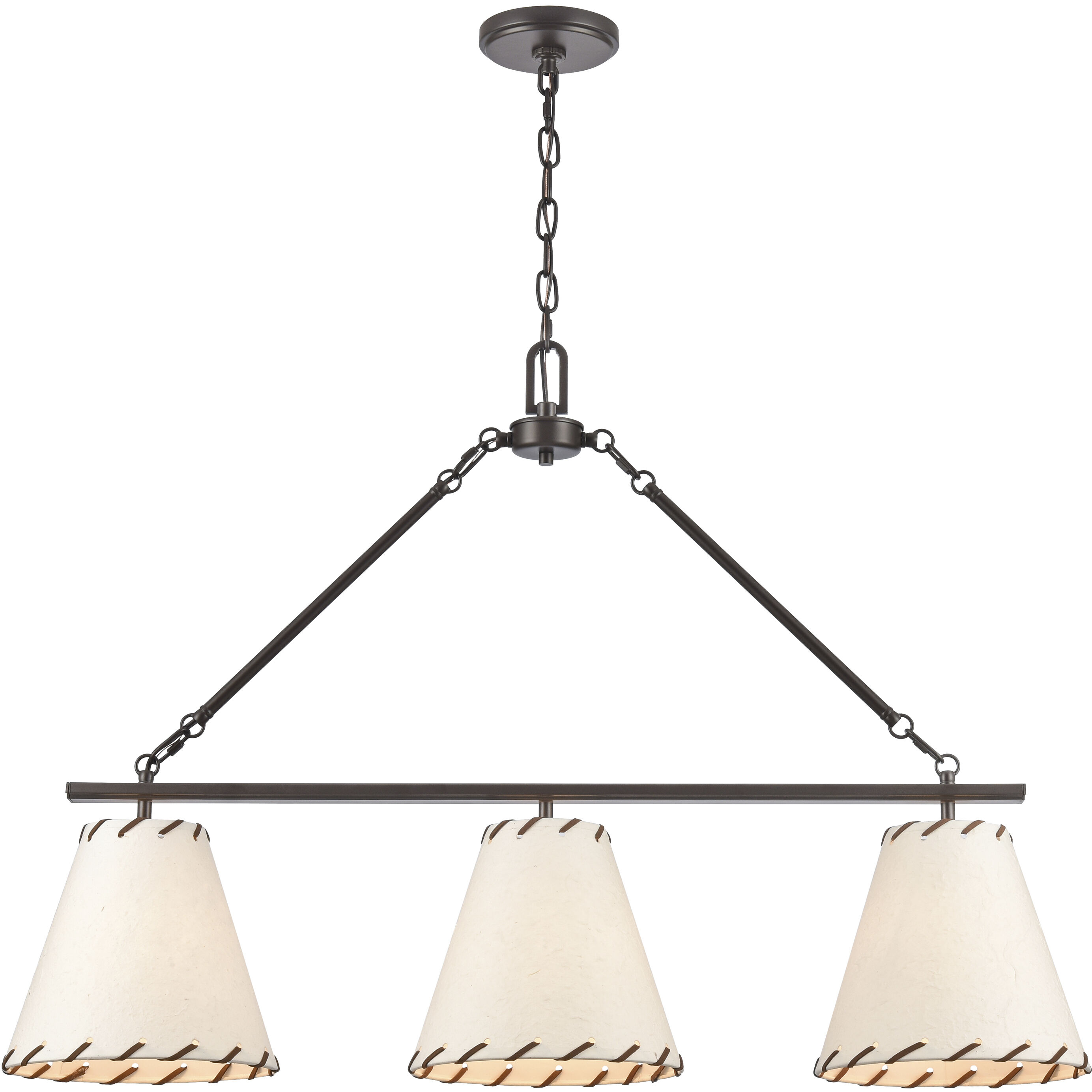 Marion 3 Light 36 inch Oil Rubbed Bronze with Natural Linear Chandelier Ceiling Light
