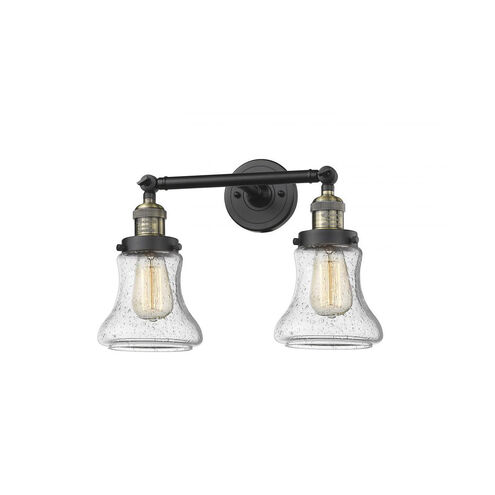 Franklin Restoration Bellmont LED 17 inch Black Antique Brass Bath Vanity Light Wall Light in Seedy Glass, Franklin Restoration