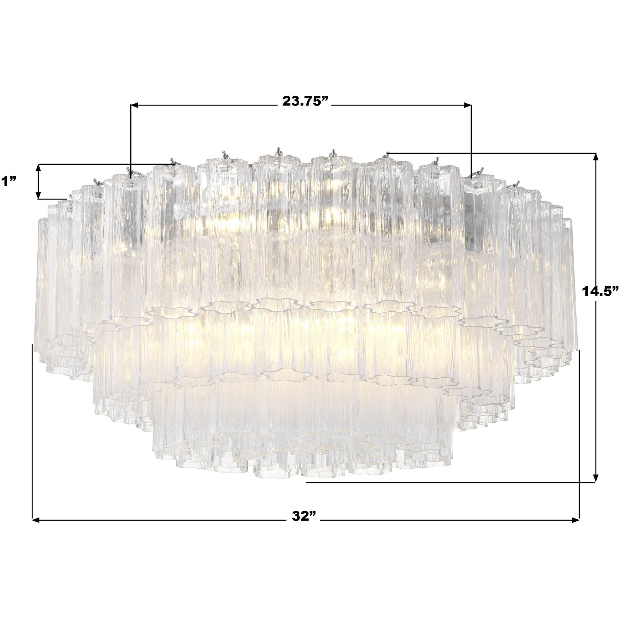 Addis 16 Light 32 inch Polished Chrome Flush Ceiling Light in Tronchi Glass Clear