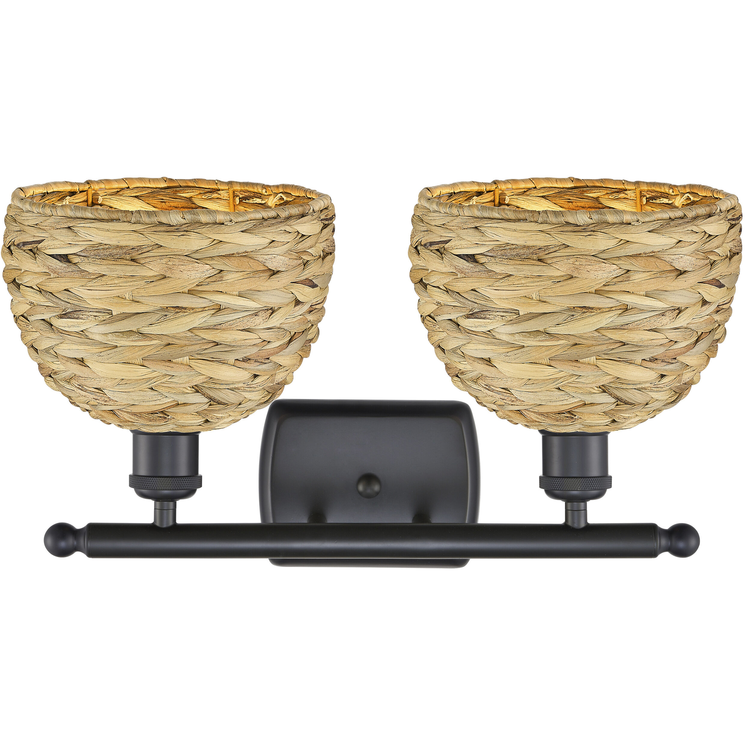 Woven Rattan 2 Light 18 inch Matte Black Bath Vanity Light Wall Light