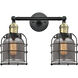 Franklin Restoration Small Bell Cage 2 Light 16 inch Black Antique Brass Bath Vanity Light Wall Light in Plated Smoke Glass, Franklin Restoration