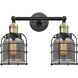 Franklin Restoration Small Bell Cage 2 Light 16 inch Black Antique Brass Bath Vanity Light Wall Light in Plated Smoke Glass, Franklin Restoration