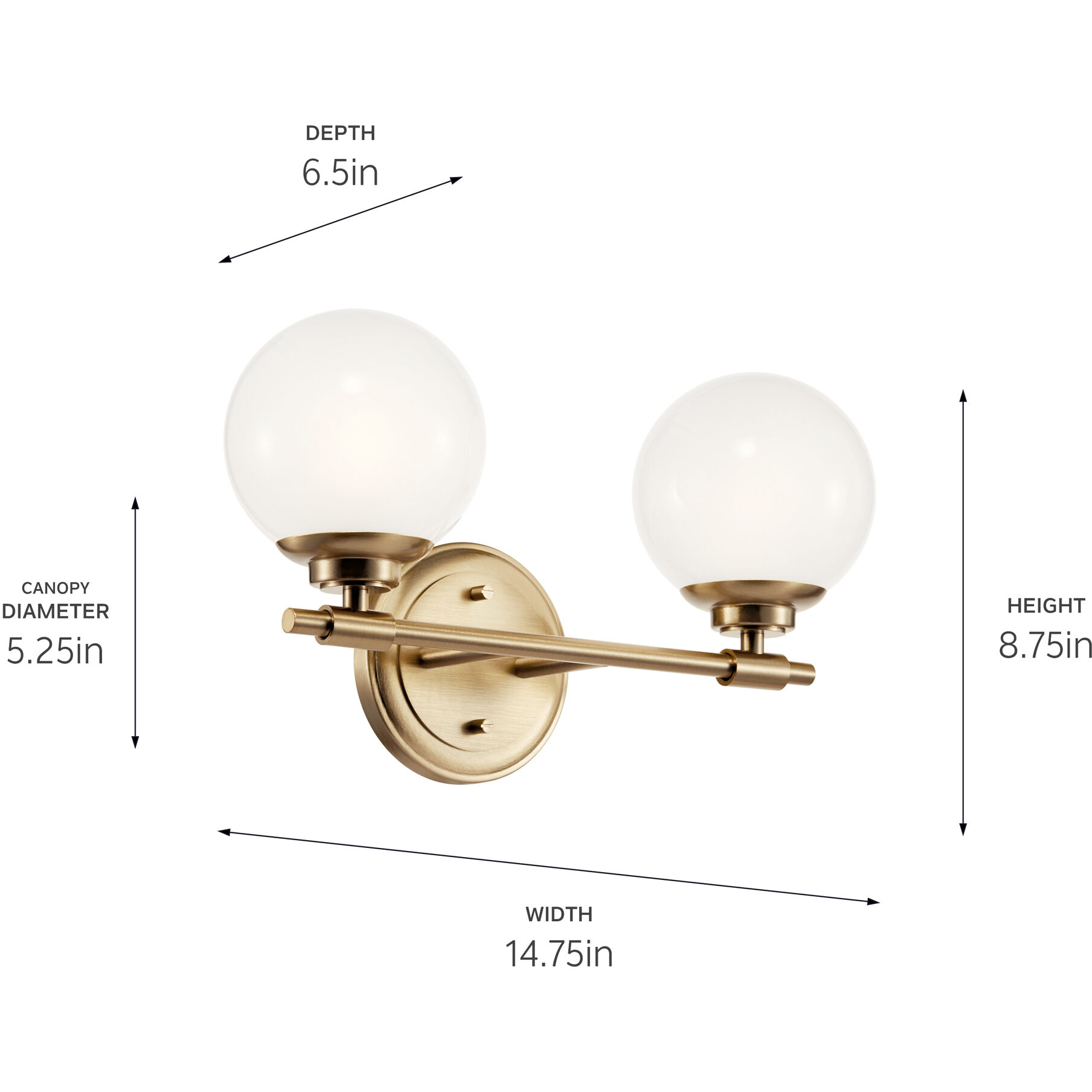 Benno 2 Light 14.75 inch Champagne Bronze Bath Bracket Wall Light, 2 Arm