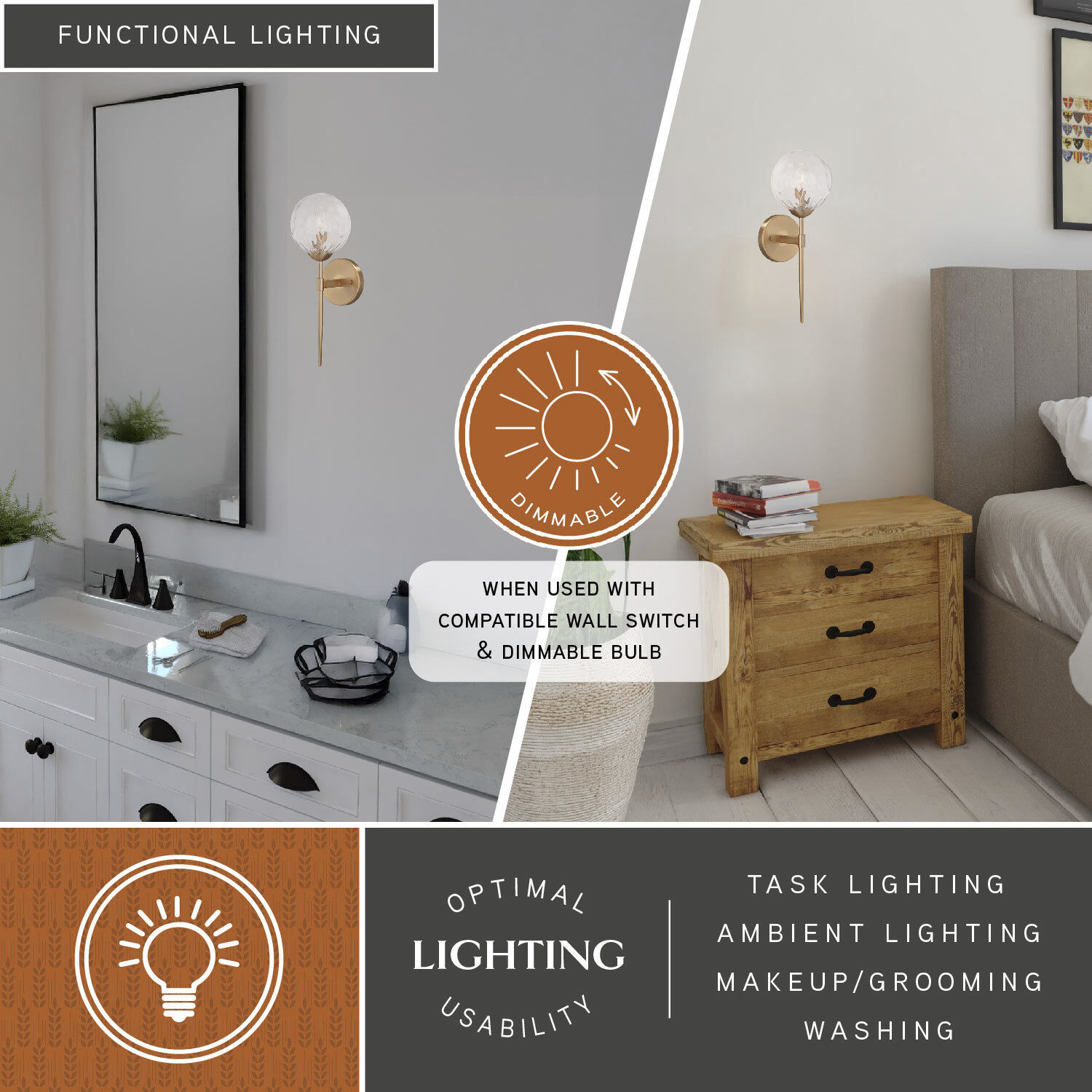 Olson LED 6 inch Natural Brass Wall Light