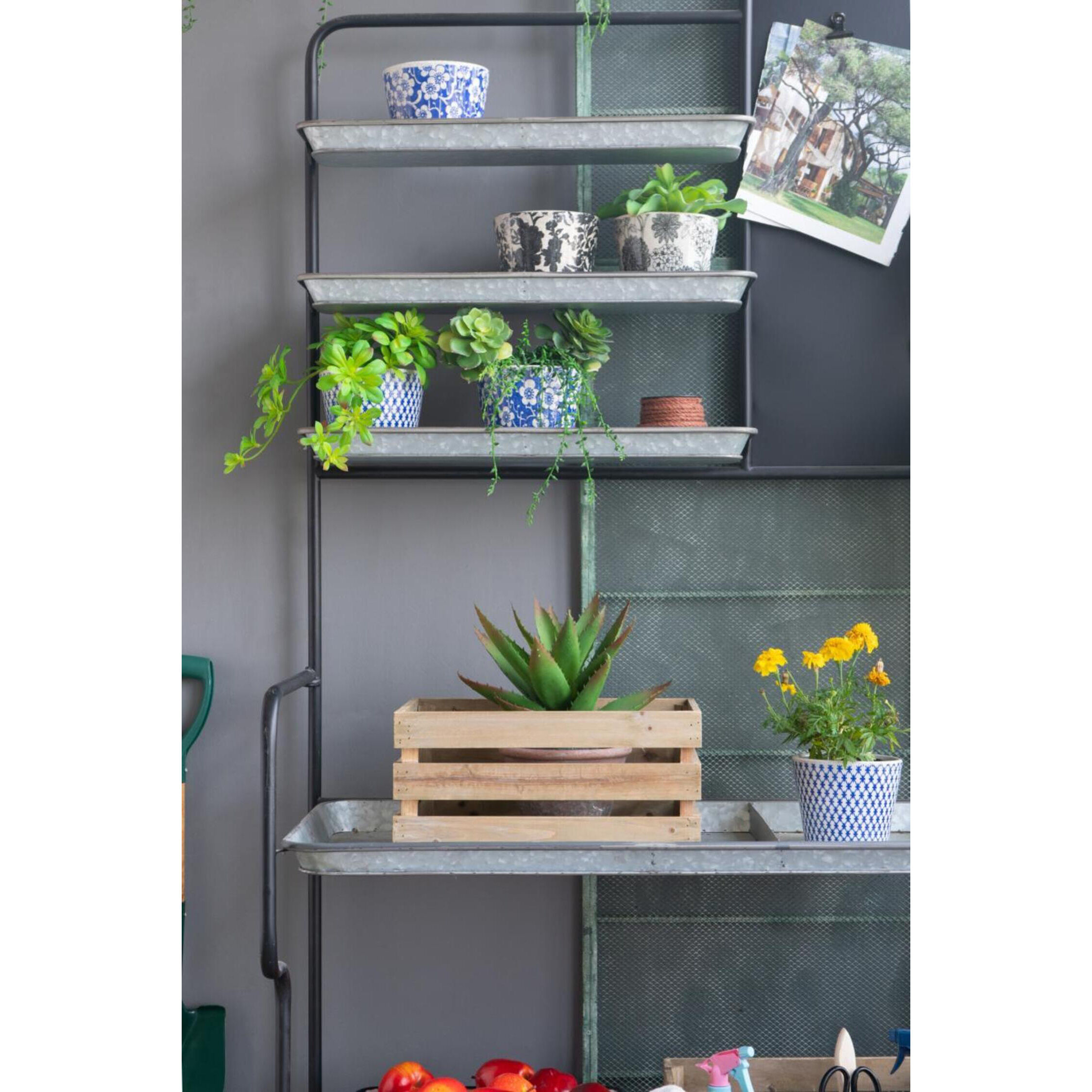 Terracotta Blue and White Outdoor Planter, Set of 4