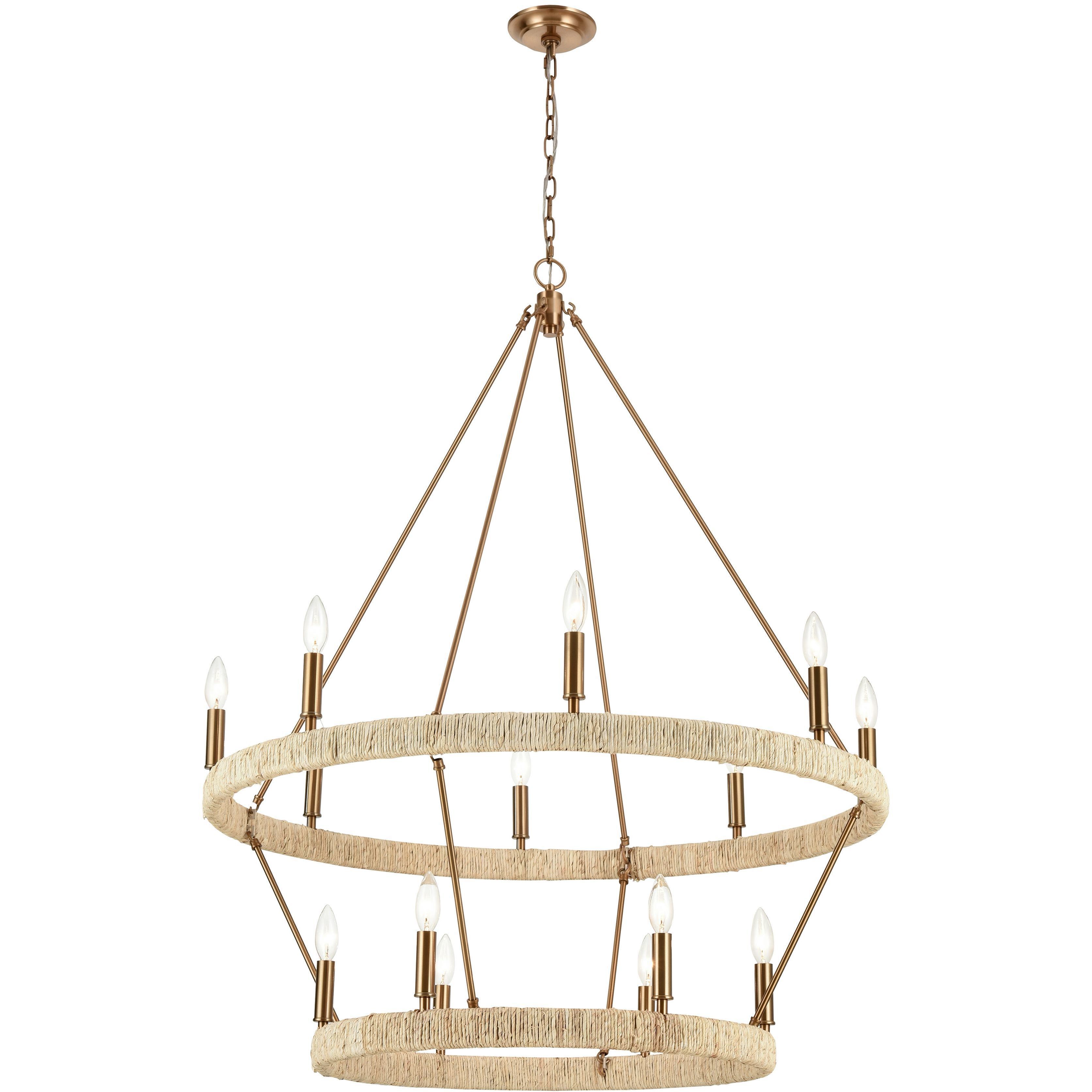 Abaca 14 Light 36 inch Satin Brass Chandelier Ceiling Light
