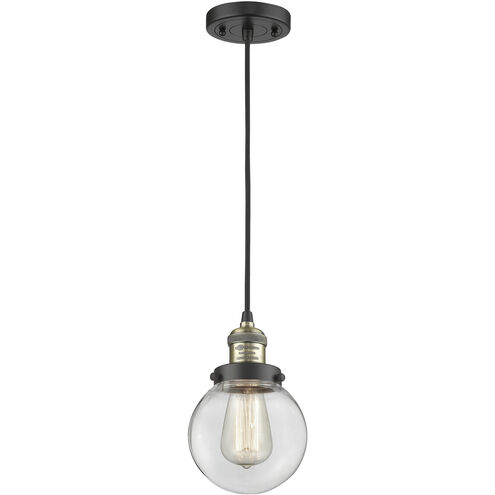 Franklin Restoration Beacon LED 6 inch Black Antique Brass Mini Pendant Ceiling Light in Clear, Franklin Restoration