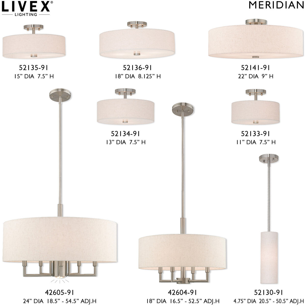 Meridian 6 Light 24 inch Brushed Nickel Pendant Chandelier Ceiling Light