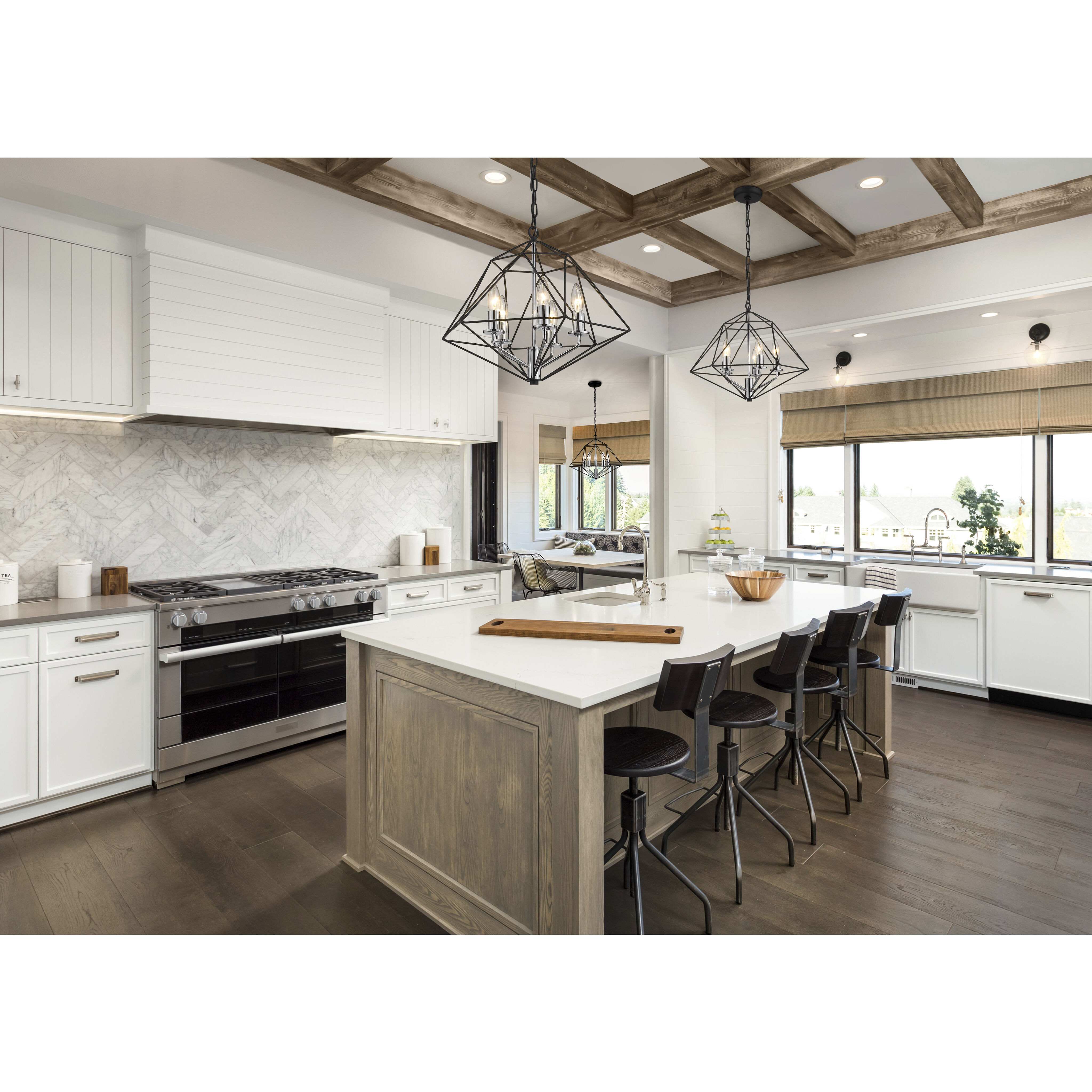 Geo 5 Light 18 inch Matte Black and Chrome Chandelier Ceiling Light