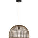 Bohemian 1 Light 18 inch Dark Rattan Pendant Ceiling Light