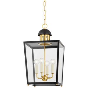 June 4 Light 12 inch Aged Brass and Soft Black Indoor Lantern Pendant Ceiling Light