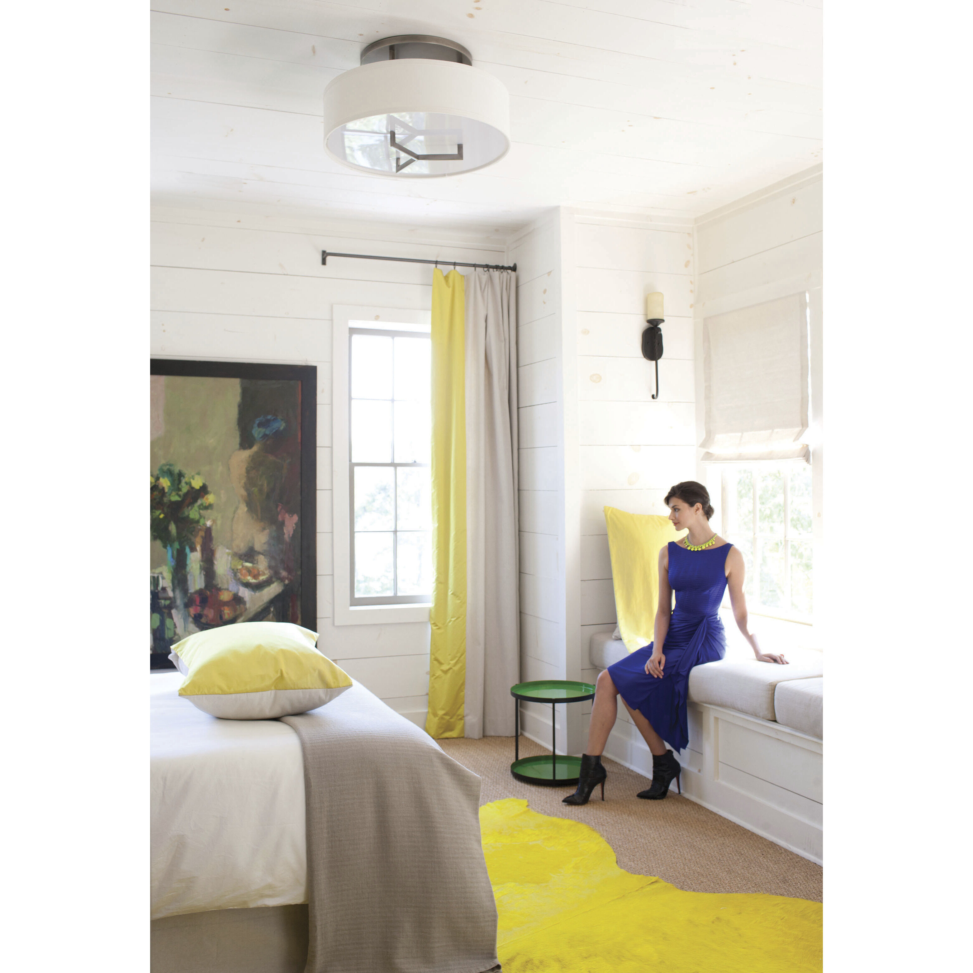 Hampton 3 Light 26 inch Antique Nickel Indoor Semi-Flush Mount Ceiling Light in Non-LED