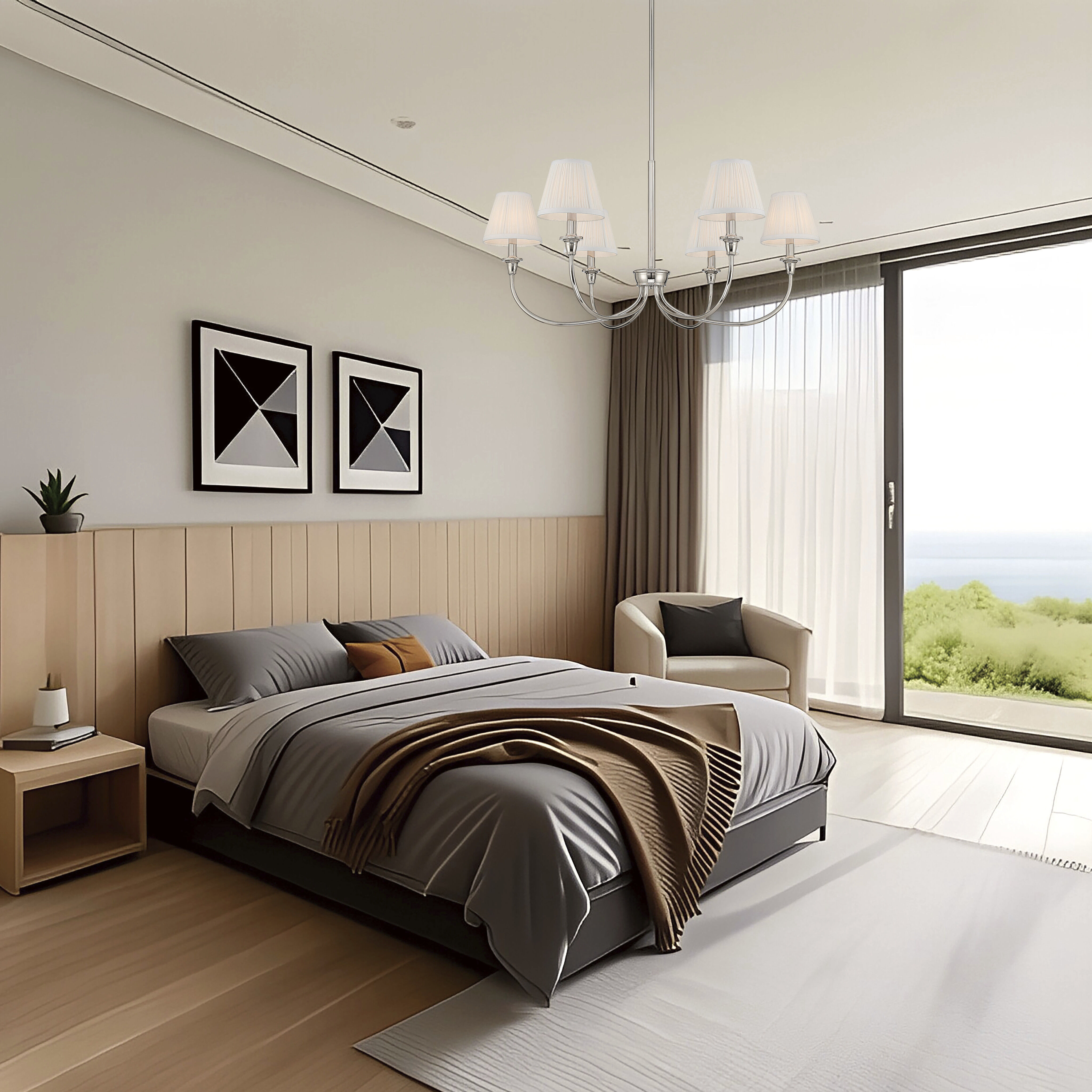 Yep Cambria 6 Light 33.25 inch Polished Nickel Chandelier Ceiling Light