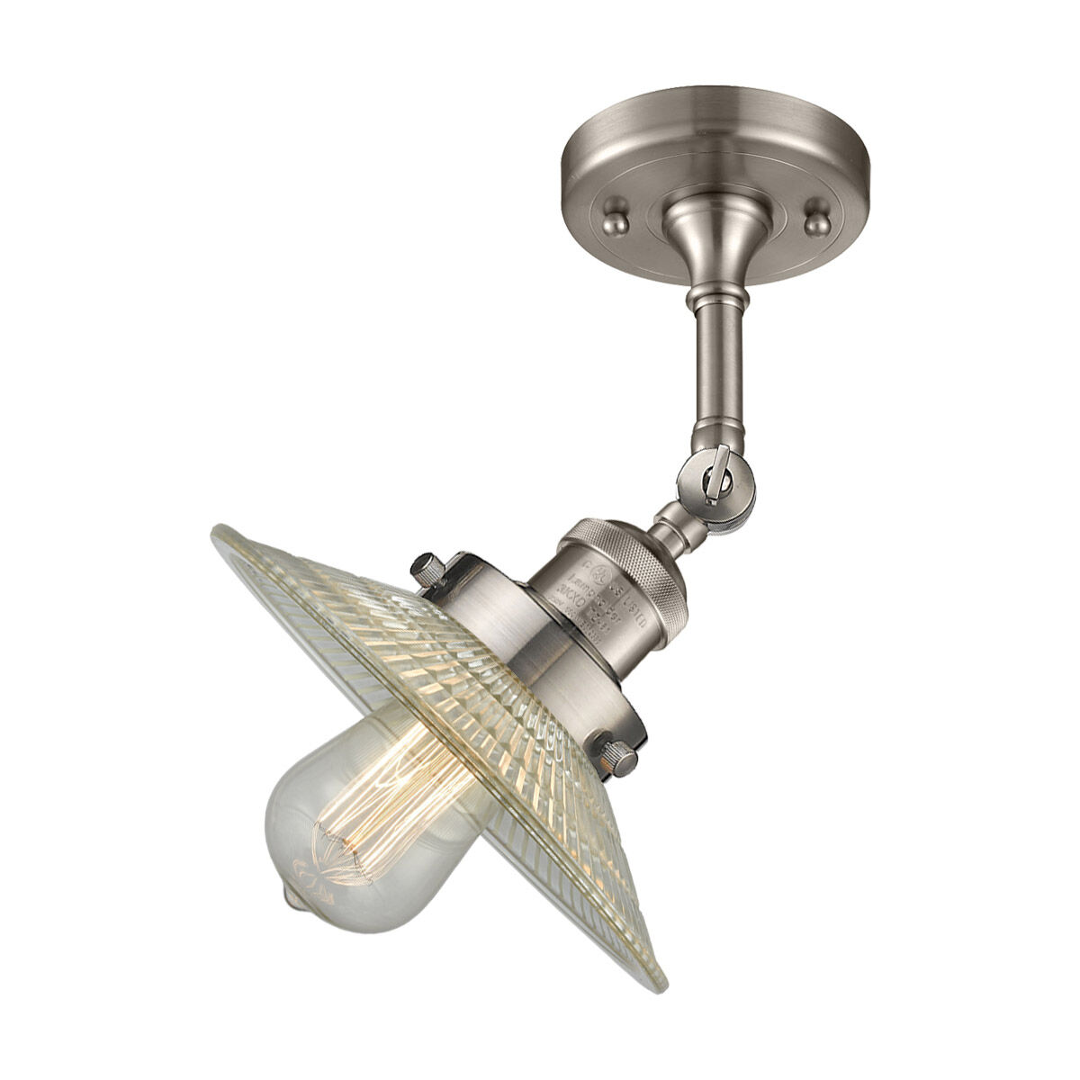 Franklin Restoration Halophane 1 Light 9 inch Brushed Satin Nickel Semi-Flush Mount Ceiling Light in Clear Halophane Glass, Franklin Restoration