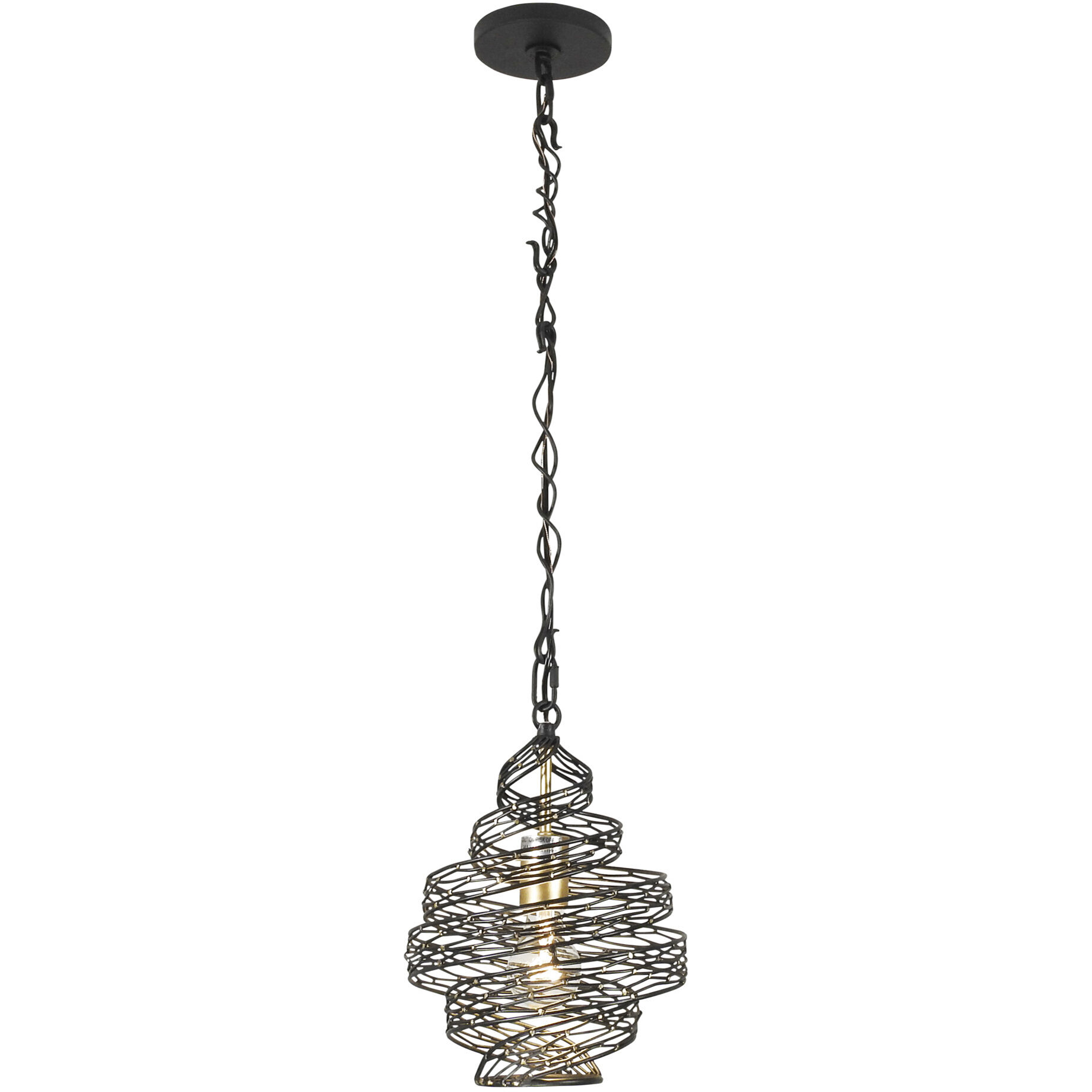 Flow 1 Light 10 inch Matte Black and French Gold Mini Pendant Ceiling Light in Matte Black/French Gold